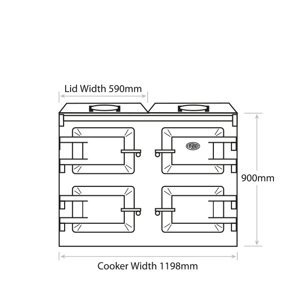 Everhot 120 Front On Dimensions Front facing dimensions for the Everhot 120 oven