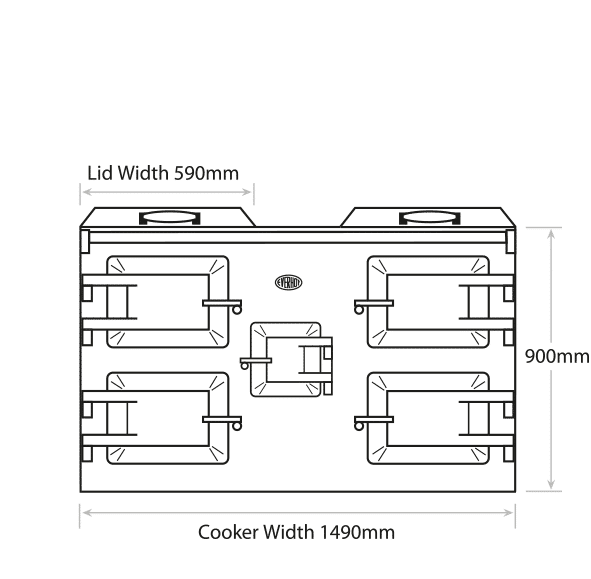 Everhot 150 Front On Dimensions Everhot 150 Oven dimensions front perspective