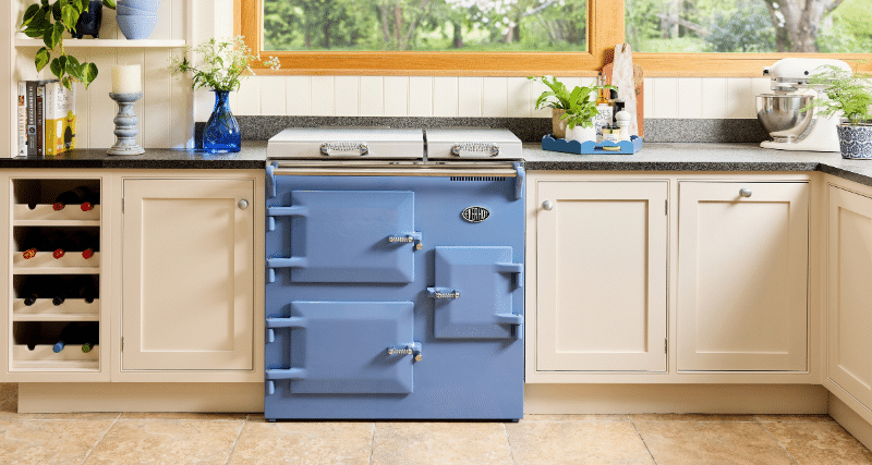 Everhot 90i in dusky blue within cream kitchen