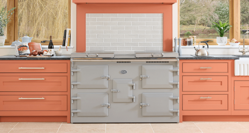 Everhot 150i in goose grey within terracotta kitchen