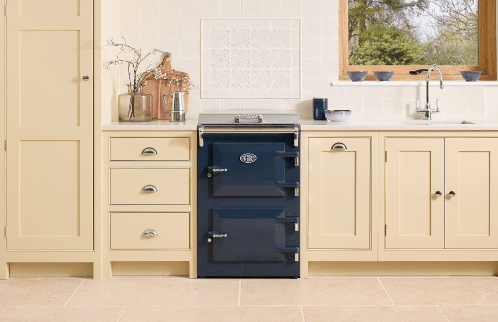 Small Everhot in Marine Blue within cream kitchen