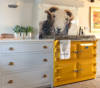 Mustard Yellow 110i in white kitchen