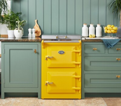 Mustard Everhot 60 in green kitchen