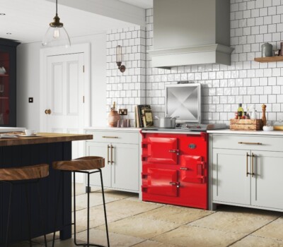 Red Everhot 90i in white kitchen